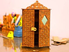 Laser Cut Wooden Almirah Doll House Furniture Jewelry Box Makeup Organizer Shelf Vector File