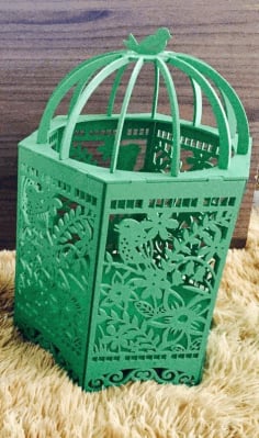 Laser Cut Wooden Bird Cage Model DXF File