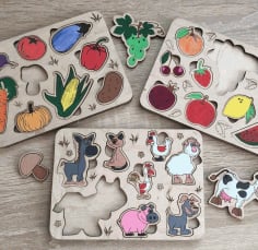 Laser Cut Wooden Board Kids Puzzle Game CDR Vectors File