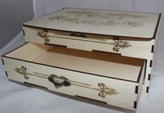 Laser Cut Wooden Casket with Drawer Engraving Design CDR File