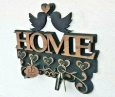 Laser Cut Wooden Decorative Home Wall Key Hanger with Bird Couple CDR File