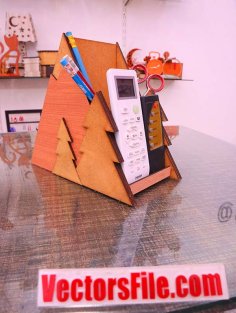 Laser Cut Wooden Desk Organizer Pen Holder Remote Stand Mobile Stand Vector File