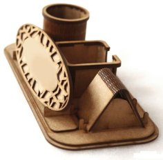 Laser Cut Wooden Desk Organizer Pen Holder with Mobile Stand CDR File