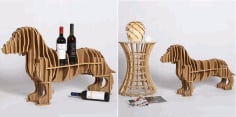 Laser Cut Wooden Dog Wine Rack, Wooden Animal Shelf, Storage Shelf Free Vector