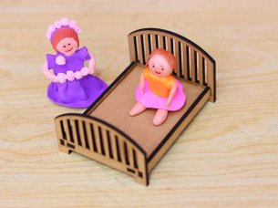 Laser Cut Wooden Dollhouse Miniature Bed Design