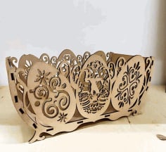 Laser Cut Wooden Easter Egg Basket, Egg Storage Basket Free Vector