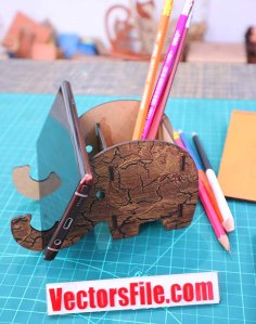 Laser Cut Wooden Elephant Pencil Box Pen Holder Desk Organizer Pencil Stand DXF and CDR File