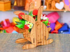 Laser Cut Wooden Flower Basket Bunny Flower Pot Stand Desk Flower Holder 3mm Vector File