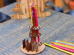 Laser Cut Wooden Gun Pencil Holder Desk Organizer Pen Stand 3mm Vector File