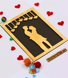 Laser Cut Wooden Happy Valentine Day Gift Card Template Couple Heart Card DXF and CDR File