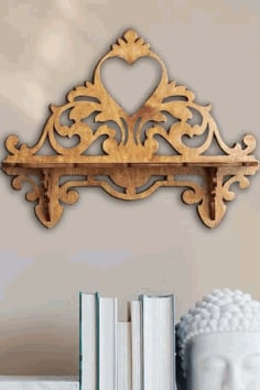 Laser Cut Wooden Heart Decor Wall Shelf Vector File