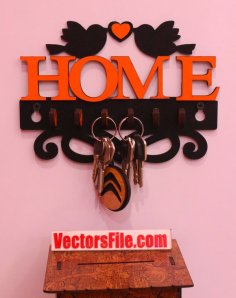 Laser Cut Wooden Home Key Holder Layered Wall Mounted Key Organizer CDR and SVG File