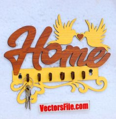 Laser Cut Wooden Home Key Holder Wall mounted Key Hook Key Organizer Vector File