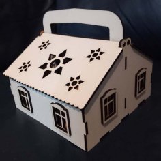 Laser Cut Wooden House Box Jewelry Box House Shape Gift Box CDR and DXF File