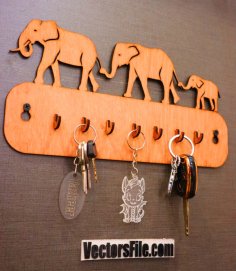 Laser Cut Wooden Housekeeper Elephant Family Key Holder DXF and CDR File