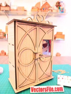 Laser Cut Wooden Jewelry Almirah Jewellery Box Doll House Furniture Vector File