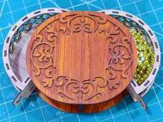 Laser Cut Wooden Jewelry Box Wedding Gift Box Makeup Round Box 3mm Vector File