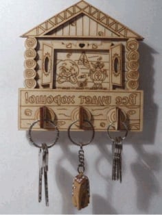 Laser Cut Wooden Key Holder with Engraving Decoration CDR File