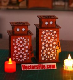 Laser Cut Wooden Lantern Lamp Desk Lamp Night Light Lamp Design DXF and CDR File