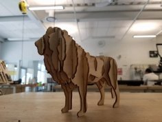 Laser Cut Wooden Lion Model 3D Animal Puzzle Vector File