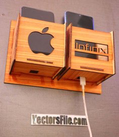 Laser Cut Wooden Mobile Holder Wall Mounted Phone Stand with Charging Stand CDR and DXF File