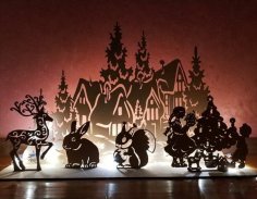 Laser Cut Wooden Multilayer Christmas Night Light Drawings for Wall Art CDR File