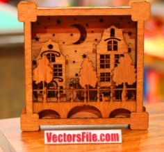 Laser Cut Wooden Multilayer Frame Decor Night View Frame Design 3mm Vector File