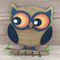 Laser Cut Wooden Owl Wall Hanger Owl Wall Key Holder Room Wall Decor DXF File