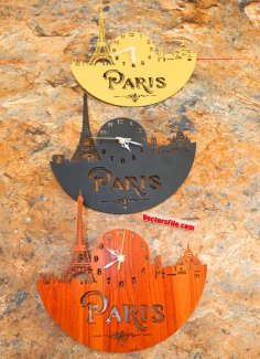 Laser Cut Wooden Paris Wall Clock Room Decor Wall Art Clock Vector File for Laser Cutting