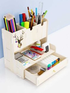 Laser Cut Wooden Pen Holder Creative Desktop Student Stationery Organizer CDR File