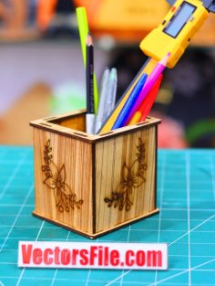 Laser Cut Wooden Pen Holder Office Desk Pen Organizer 3mm DXF and CDR File