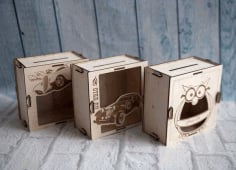 Laser Cut Wooden Piggy Bank Box for Money Saving CDR File