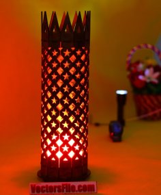 Laser Cut Wooden Puzzle Round LED Lamp Night Light Lamp Table Lamp 3mm DXF and CDR File