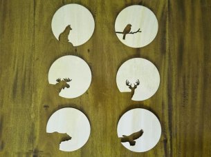 Laser Cut Wooden Round Coaster Set Bird Pattern Design
