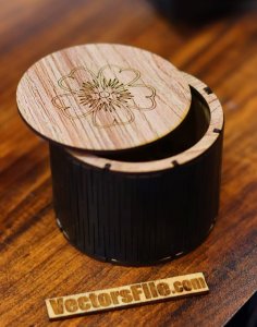 Laser Cut Wooden Round Gift Box Ring Box Jewelry Box wit Living Hinges Vector File