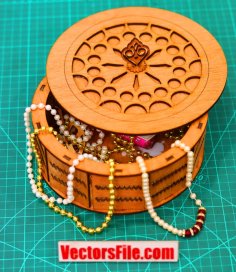 Laser Cut Wooden Round Jewellery Box Gift Box Makeup Box DXF and CDR File