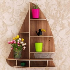 Laser Cut Wooden Ship Wall Shelf, Boat Shelf Home Decor Free Vector