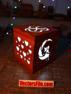 Laser Cut Wooden Square Night Light Lamp Desk Lamp Table Lamp CDR and DXF File