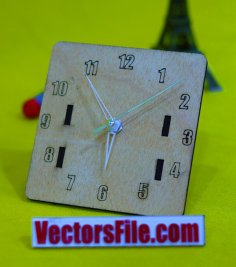 Laser Cut Wooden Square Table Clock with Stand 4mm DXF and CDR File