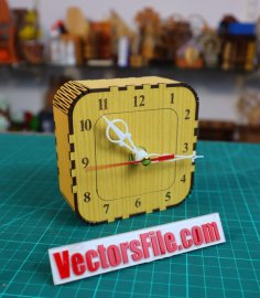 Laser Cut Wooden Table Clock Square Clock with Living Hing CDR and DXF File