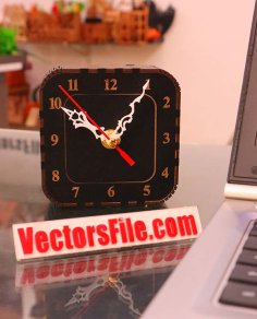 Laser Cut Wooden Table Clock Wooden Desk Clock with Living Hinges DXF and CDR File