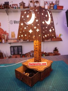 Laser Cut Wooden Table Lamp Unique Design Wooden Desk Lamp with Drawer DXF and CDR File