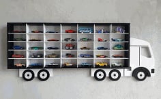 Laser Cut Wooden Truck Hot Wheels Display Shelf Free Vector