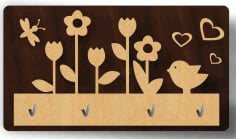 Laser Cut Wooden Wall Key Holder Flowers Vector File