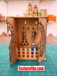 Laser Cut Wooden Wall Key Holder with Storage Rack Key Shelf Keychain Hook Vector File