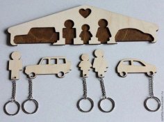 Laser Cut Wooden Wall Key Organizer with Keychain CDR File