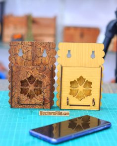 Laser Cut Wooden Wall Mounted Mobile Holder with Key Hook 3mm DXF and CDR File