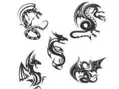 Laser Engraved Dragon Silhouette Template Vector Art