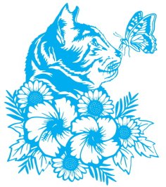 Laser Engraving Cat with Butterfly Wall Art CDR File