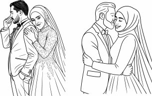 Laser Engraving Line Art Couple Drawing Vector File